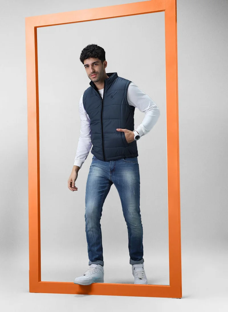 Urbano Fashion  Urbano Fashion Men's Blue Sleeveless Zippered Puffer Jacket for Men | Best Price UAE